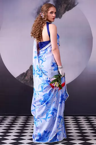  satin silk saree with floral print