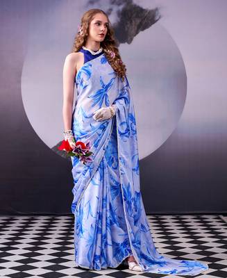  satin silk saree with floral print 4