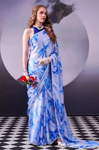  satin silk saree with floral print