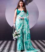  satin silk saree with floral print