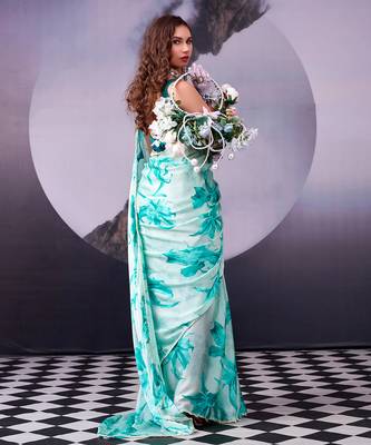  satin silk saree with floral print 3