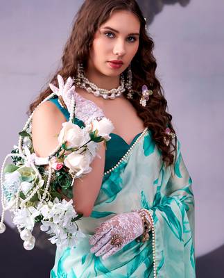  satin silk saree with floral print 4