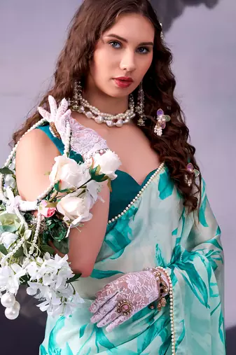  satin silk saree with floral print