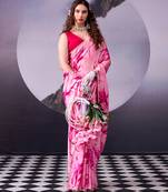  satin silk saree with floral print