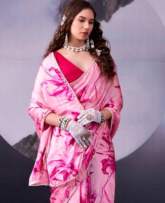  satin silk saree with floral print 2