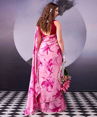  satin silk saree with floral print 3