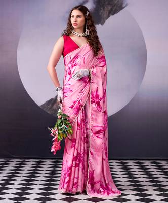 satin silk saree with floral print 4