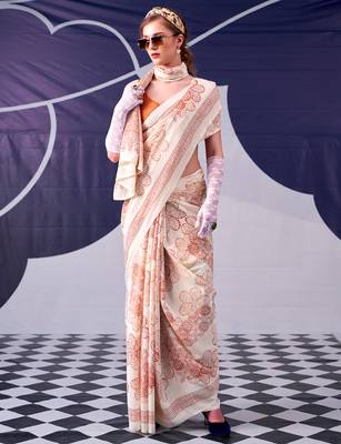 Graceful satin silk floral printed saree 1