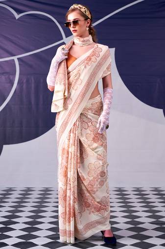 Graceful satin silk floral printed saree