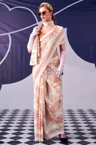 Graceful satin silk floral printed saree