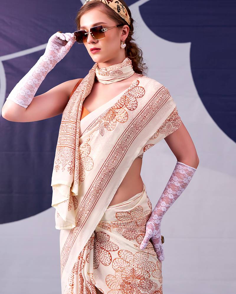 Graceful satin silk floral printed saree