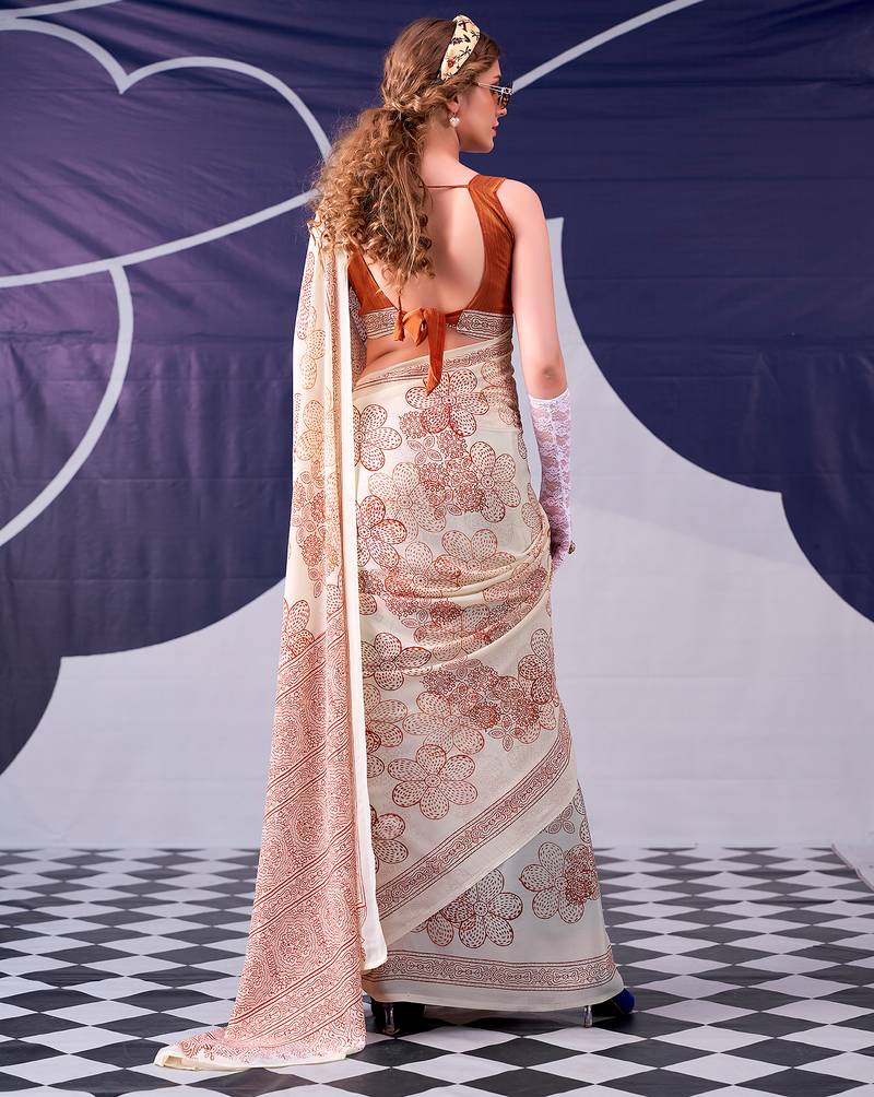 Graceful satin silk floral printed saree