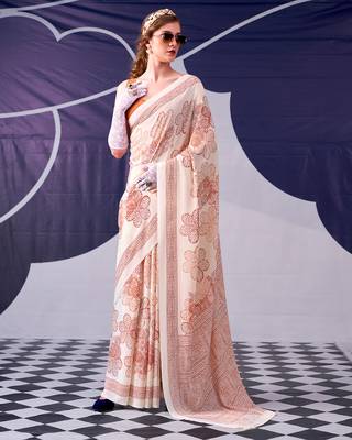 Graceful satin silk floral printed saree 4