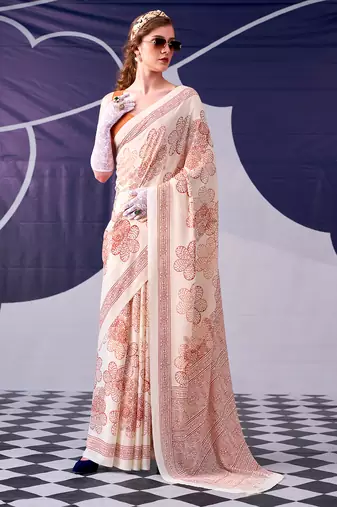 Graceful satin silk floral printed saree