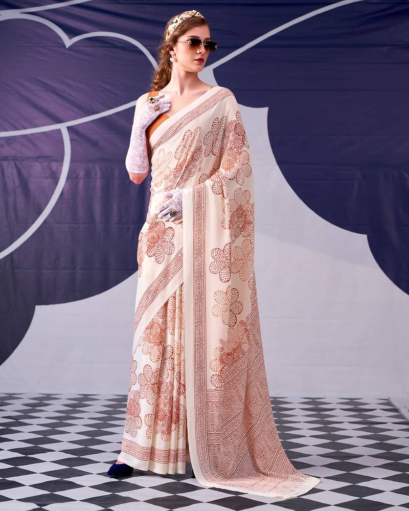 Graceful satin silk floral printed saree