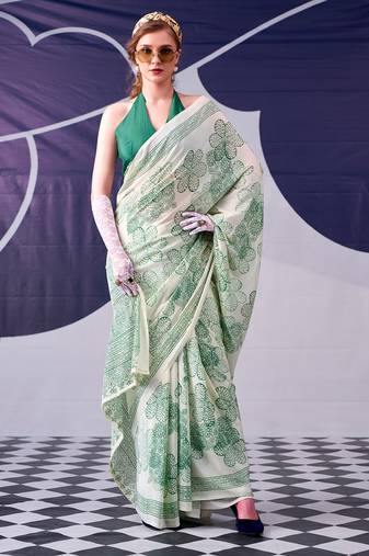 Graceful satin silk floral printed saree
