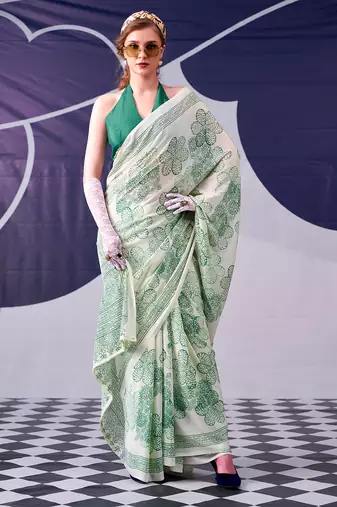 Graceful satin silk floral printed saree