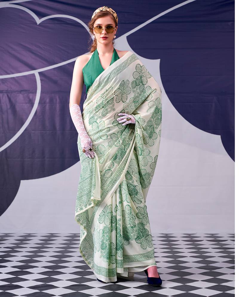 Graceful satin silk floral printed saree