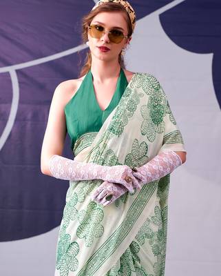 Graceful satin silk floral printed saree 2