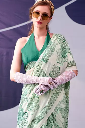 Graceful satin silk floral printed saree