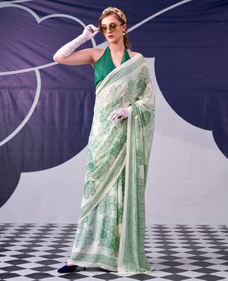 Graceful satin silk floral printed saree 4