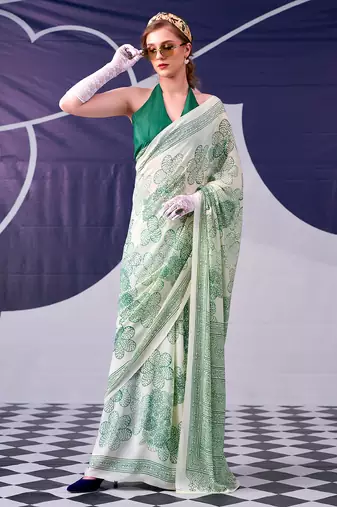 Graceful satin silk floral printed saree