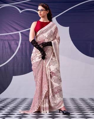 Graceful satin silk floral printed saree 1