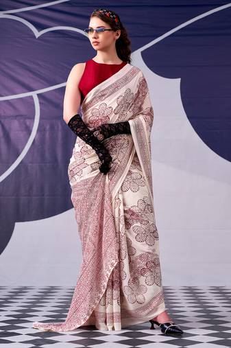 Graceful satin silk floral printed saree
