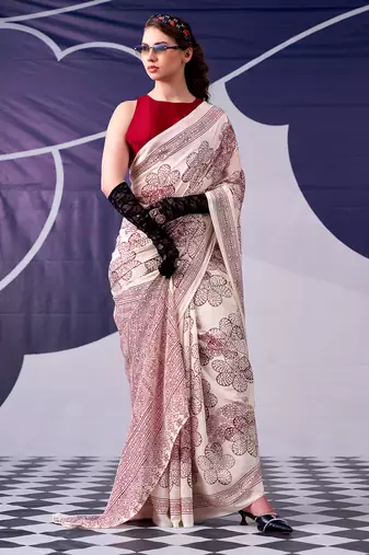 Graceful satin silk floral printed saree