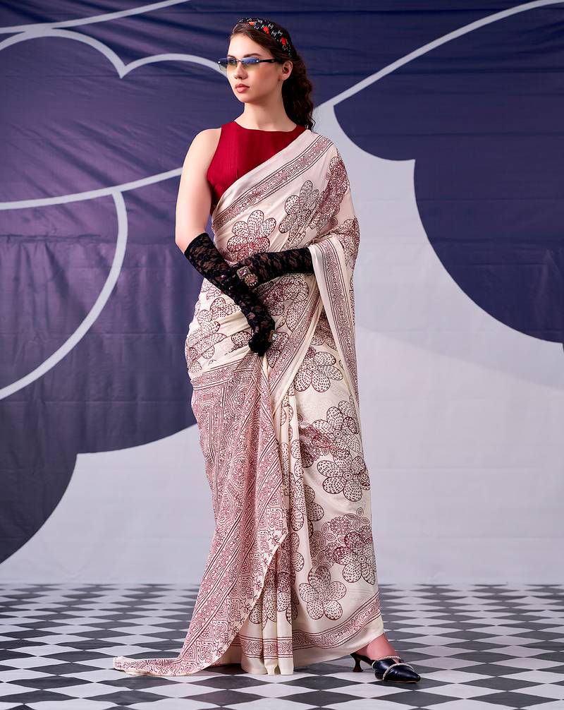 Graceful satin silk floral printed saree