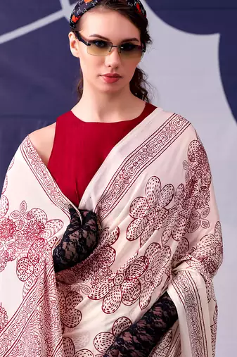 Graceful satin silk floral printed saree