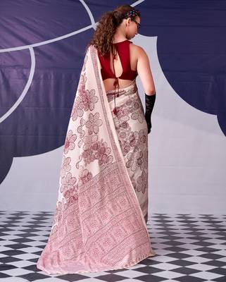 Graceful satin silk floral printed saree 3