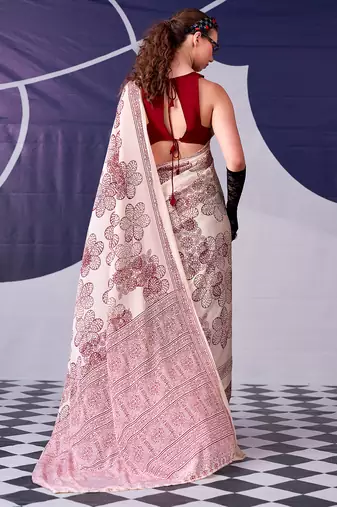 Graceful satin silk floral printed saree
