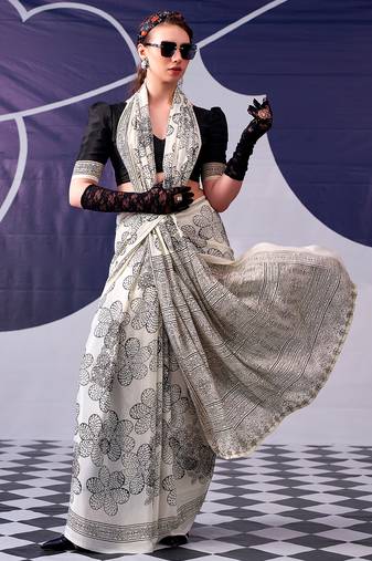 Graceful satin silk floral printed saree