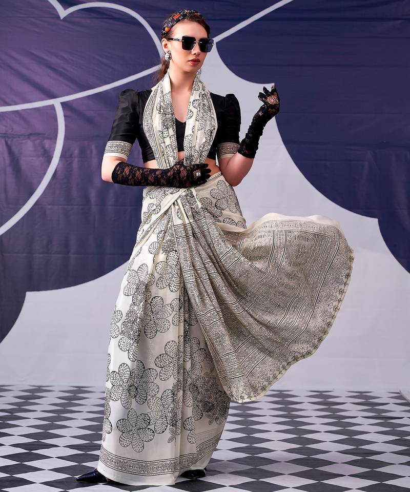 Graceful satin silk floral printed saree