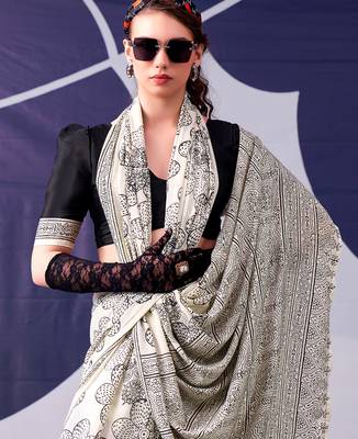 Graceful satin silk floral printed saree 2