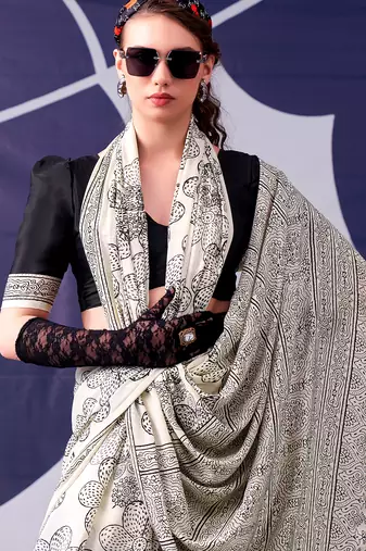 Graceful satin silk floral printed saree