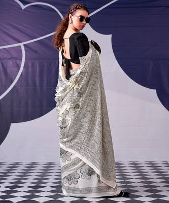 Graceful satin silk floral printed saree 3