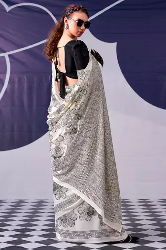 Graceful satin silk floral printed saree