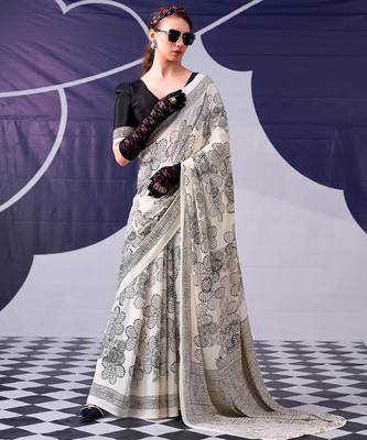 Graceful satin silk floral printed saree 4
