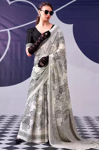 Graceful satin silk floral printed saree