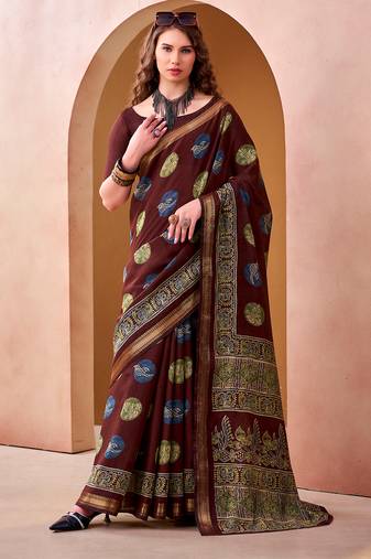Traditional chanderi fabric printed saree