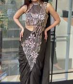 Black Color Embroidered,Thread & Beads Work Work Rangoli Silk Ready To Wear Saree