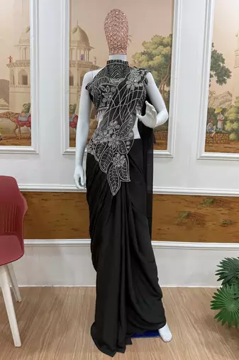 black embroidered,thread & beads work work rangoli silk ready made saree