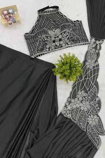 black embroidered,thread & beads work work rangoli silk ready made saree