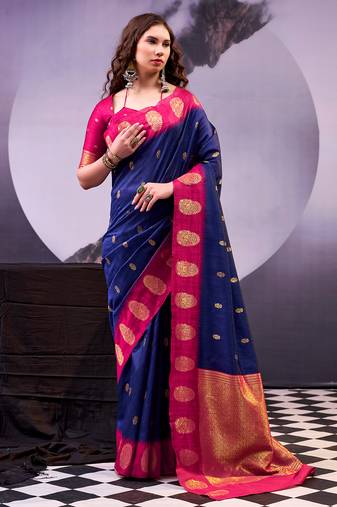 Elegant poly cotton saree with rich zari detailing