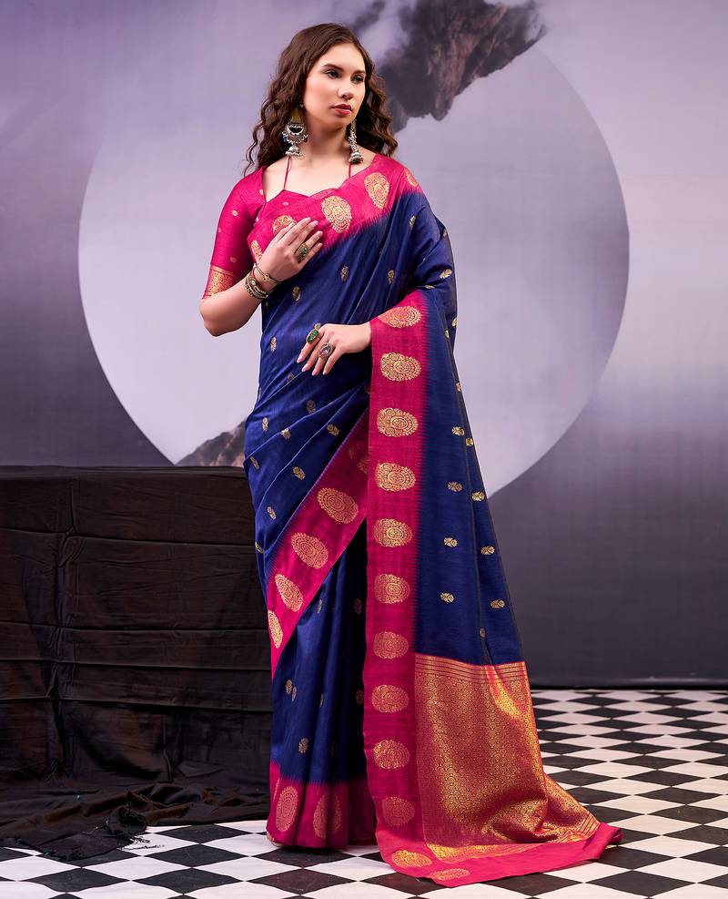  poly cotton saree with rich zari detailing