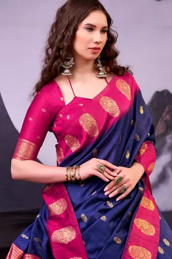  poly cotton saree with rich zari detailing