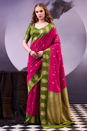  poly cotton saree with rich zari detailing