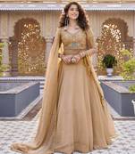 Chikoo Color Embroidery moti with Sequence & Thred Work Silk Lahenga Choli Set